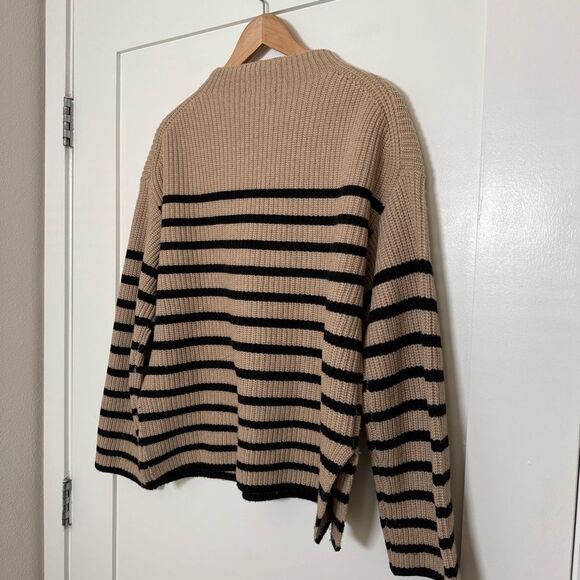 Rails Claudia Camel Ebony Stripe Sweater Womens Sz S Oversized Knit Mock Neck - Picture 7 of 13